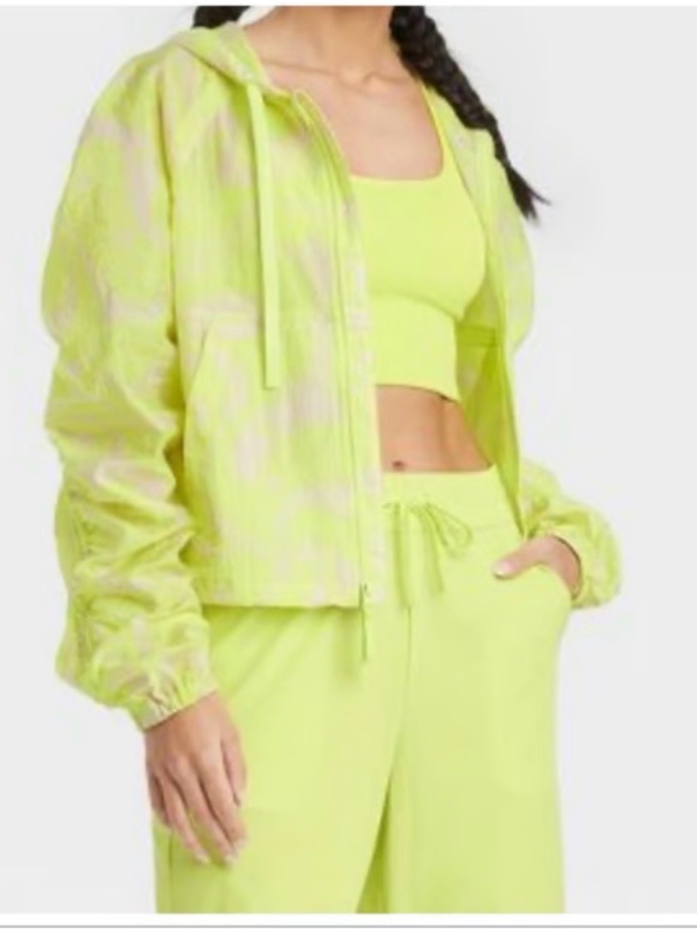 JoyLab Neon Lime Hooded windbreaker Full Zip lightweight Jacket M
